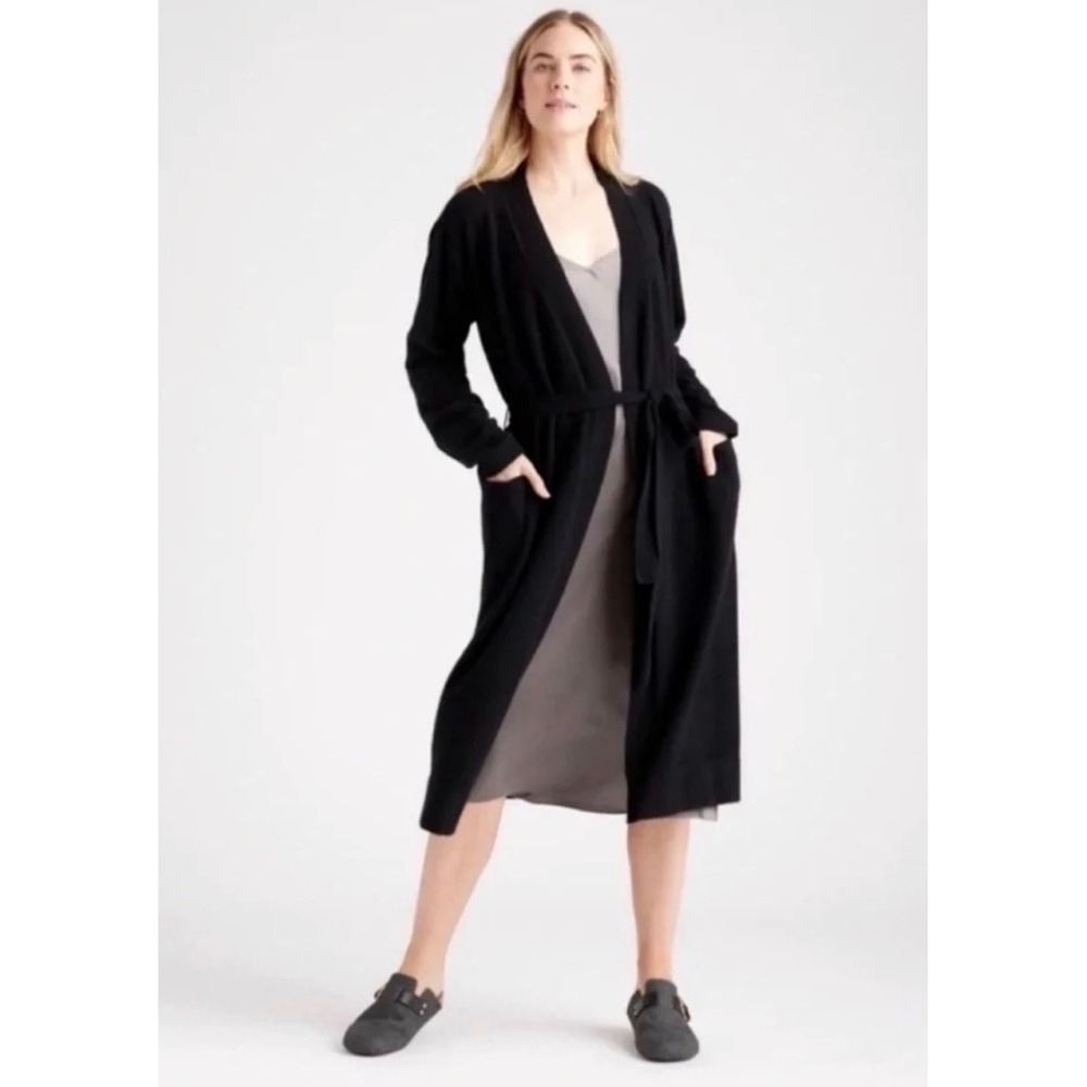Quince Mongolian Cashmere Belted Cardigan Black Long Duster Sweater Small NWT